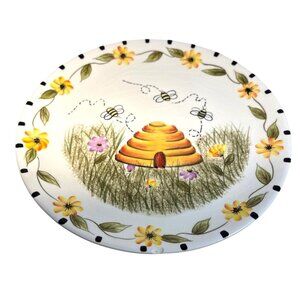 Honey Bee By Cheri Lane Plate Ceramic Decorative With Beehive & Floral Design 8"